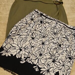 NYC Olive Green Wrap Skirt And Black And White Floral Skirt